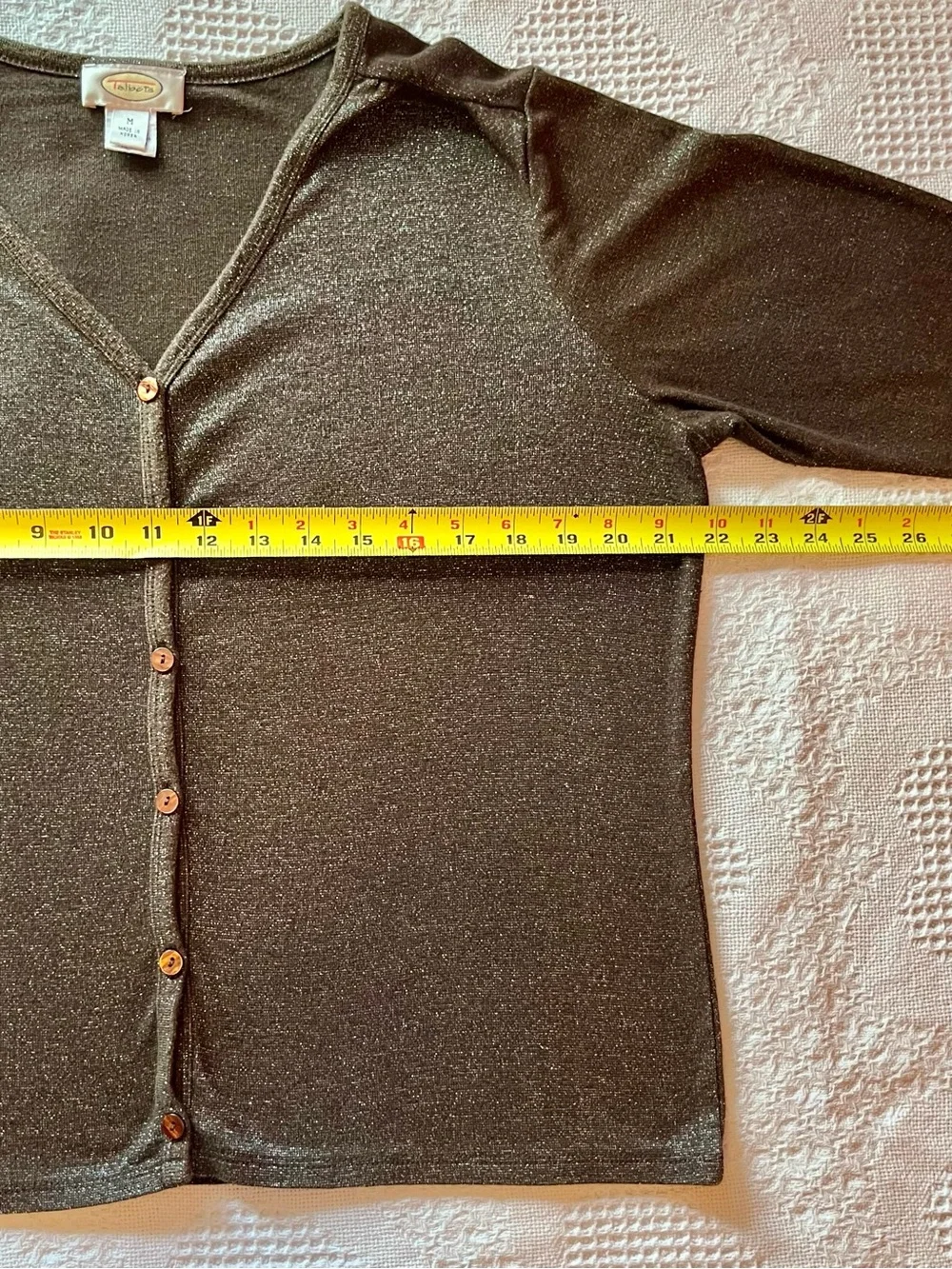 Talbots Metallic Shimmer Dark Chocolate Brown V-Neck Button Cardigan Vintage - Picture 6 of 9